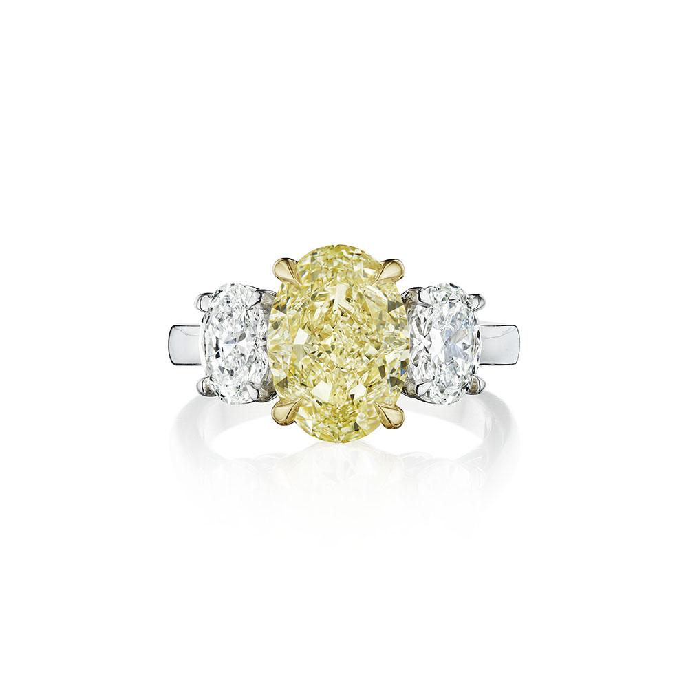4.74ct Fancy Yellow Oval GIA Diamond 3 Stone Ring