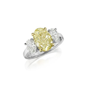 4.74ct Fancy Yellow Oval GIA Diamond 3 Stone Ring