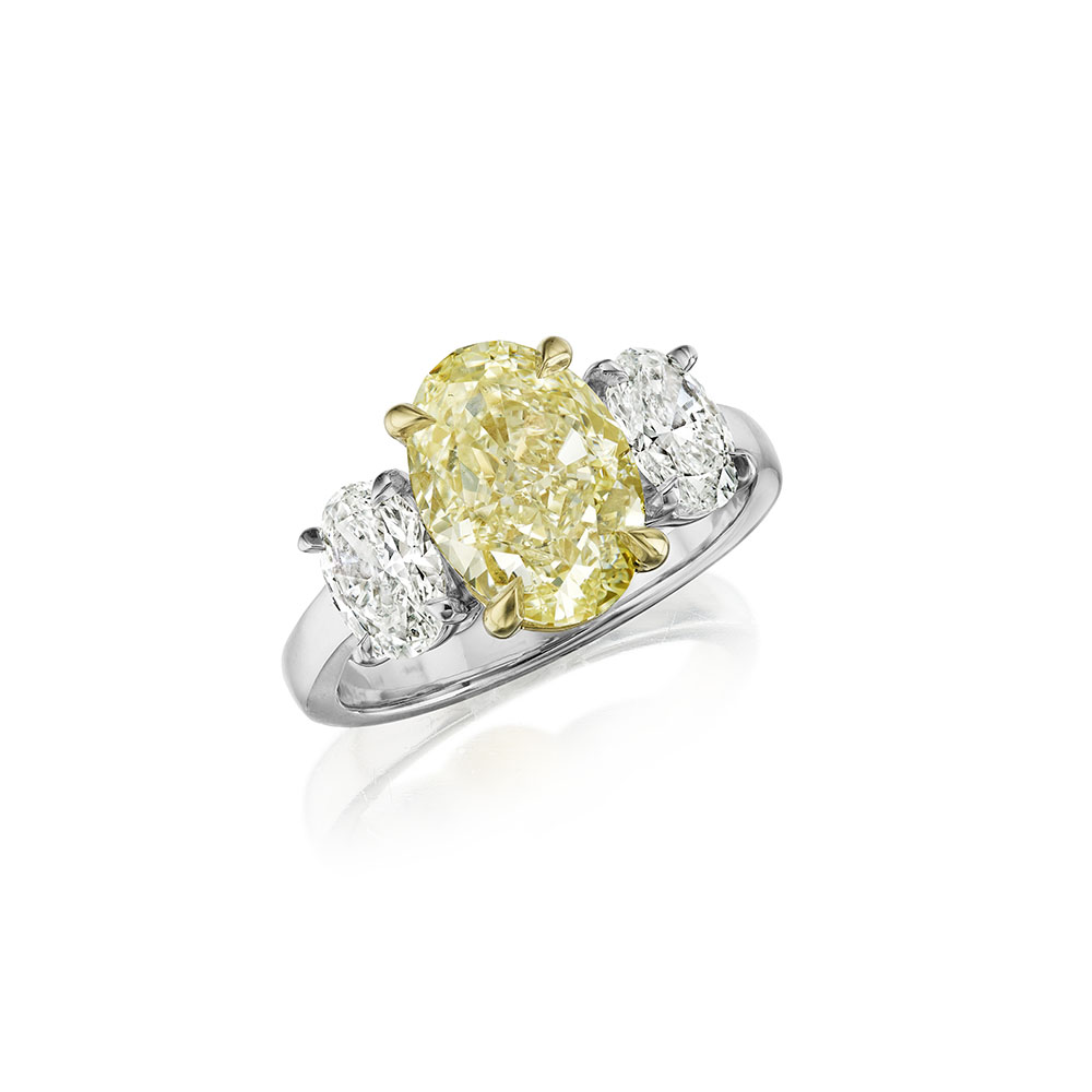 4.74ct Fancy Yellow Oval GIA Diamond 3 Stone Ring