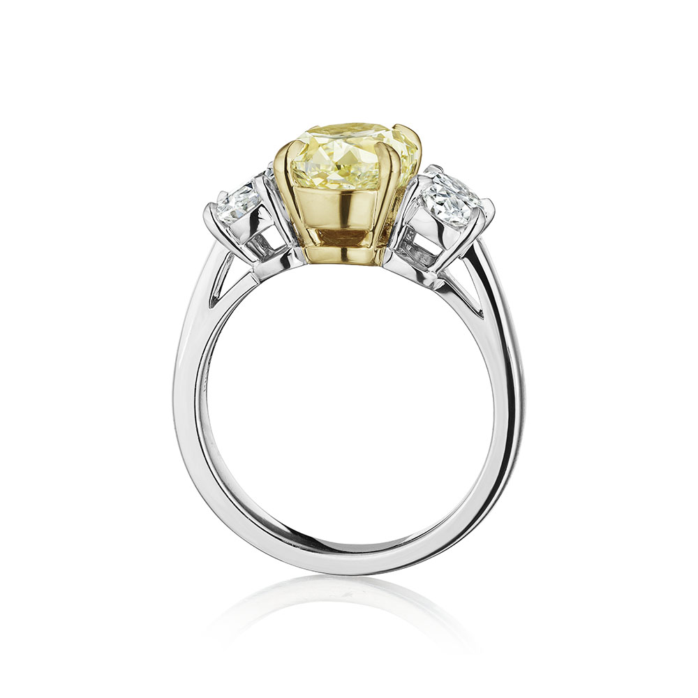 4.74ct Fancy Yellow Oval GIA Diamond 3 Stone Ring