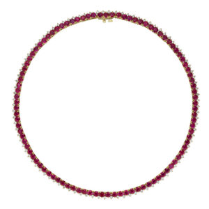 30.42ct Round Ruby & Diamond Necklace