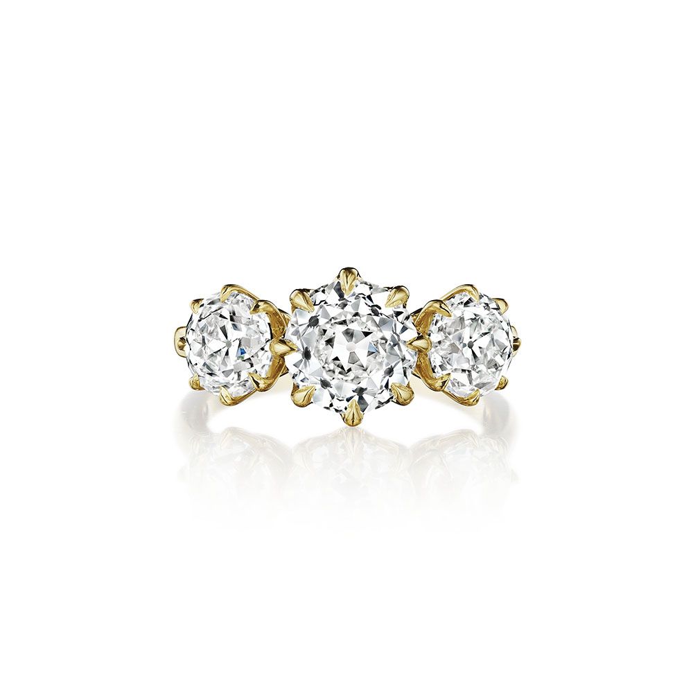 Old European Cut 3 Stone Antique Diamond Ring