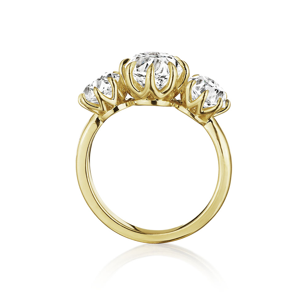 Old European Cut 3 Stone Antique Diamond Ring