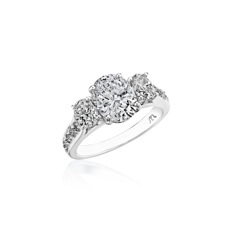 Perfect Twogether® 3 Stone Oval Diamond Ring with Pavé Shank