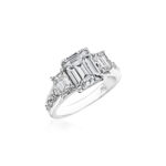 Perfect Twogether® 3 Stone Emerald Cut Diamond Ring with Pavé Shank