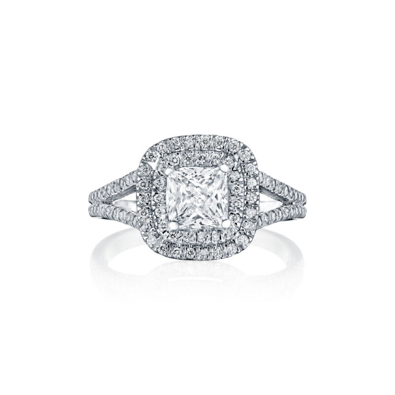 Double Halo Split Shank Diamond Ring