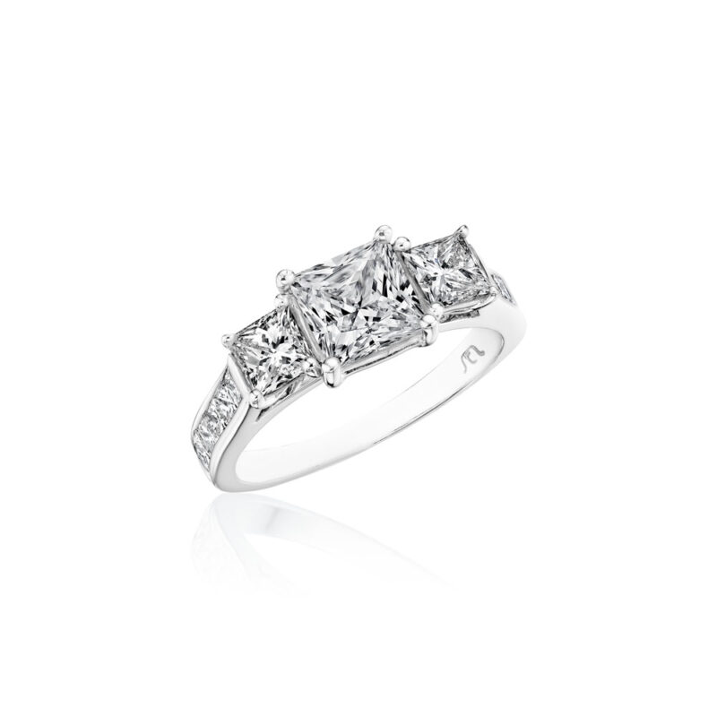 Perfect Twogether® 3 Stone Princess Cut Diamond Ring With Channel Set Shank
