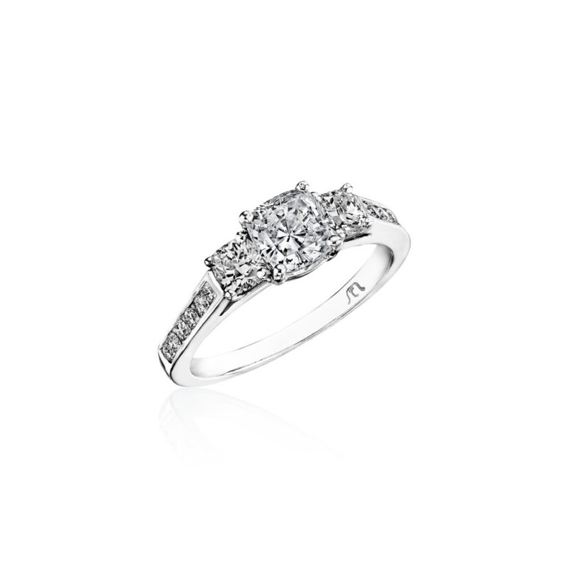 Perfect Twogether® 3 Stone Cushion Cut Diamond Ring with Channel Set Shank