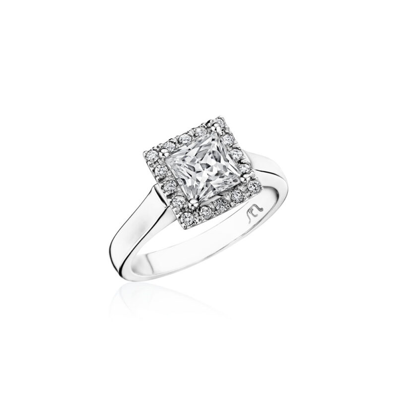 Perfect Twogether® Diamond Halo Solitaire Ring for a Princess Cut Center