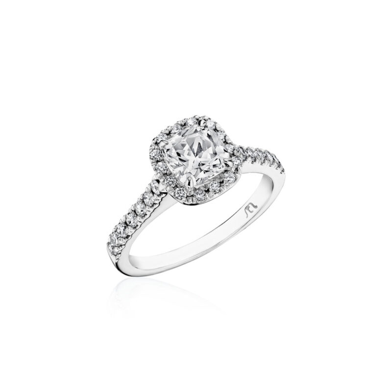 Perfect Twogether® Round Diamond Halo Ring for a Cushion Cut Center