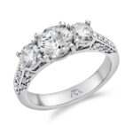 Perfect Twogether® 3 Stone Round Diamond Ring with 3 Sided Pavé Shank