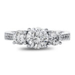 Perfect Twogether® 3 Stone Round Diamond Ring with 3 Sided Pavé Shank