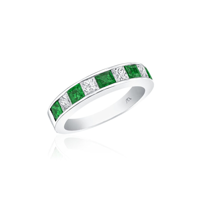 Princess Cut Emerald & Diamond Channel Set Band