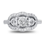 New York Dreams® Three Stone Round Diamond Ring with Halo