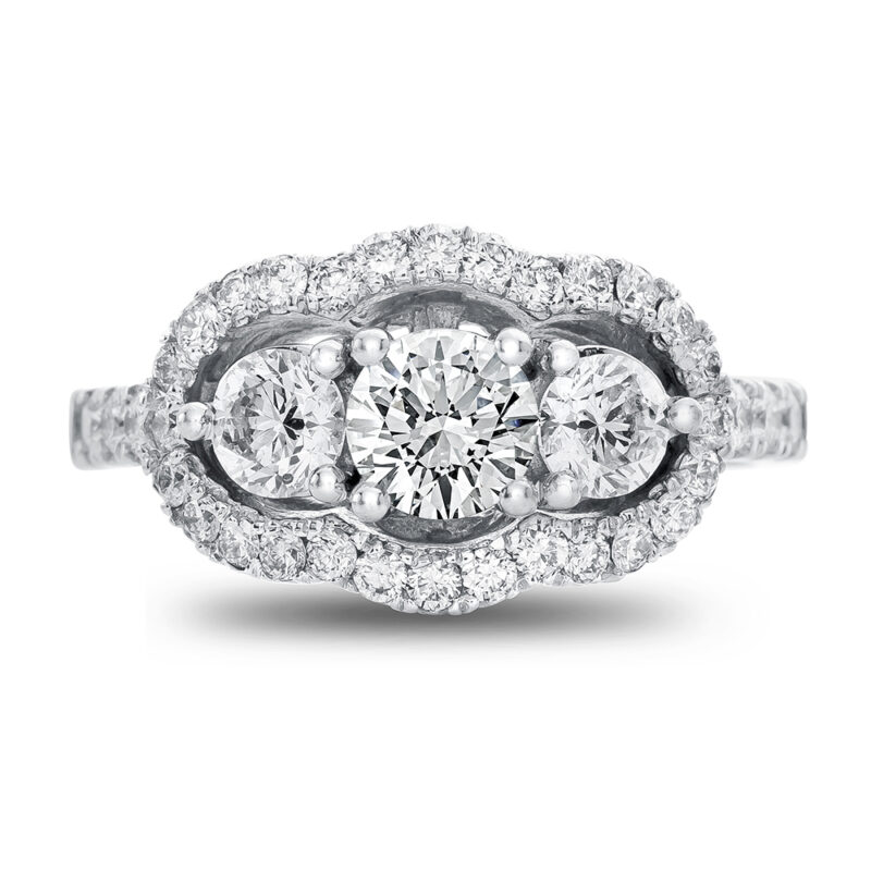 New York Dreams® Three Stone Round Diamond Ring with Halo