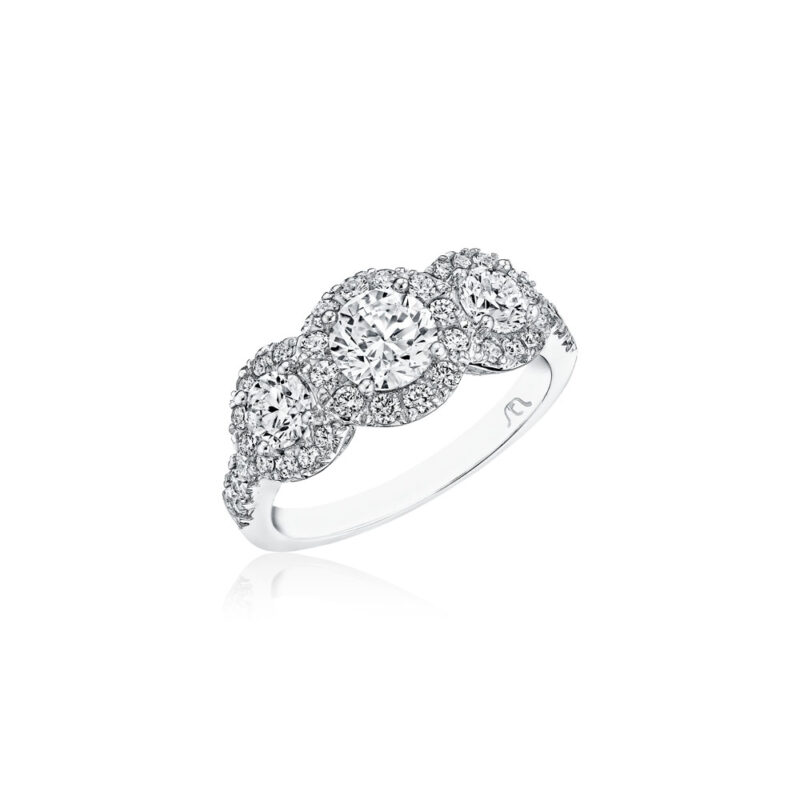 New York Dreams® Three Stone Round Diamond Ring with Partial Halo