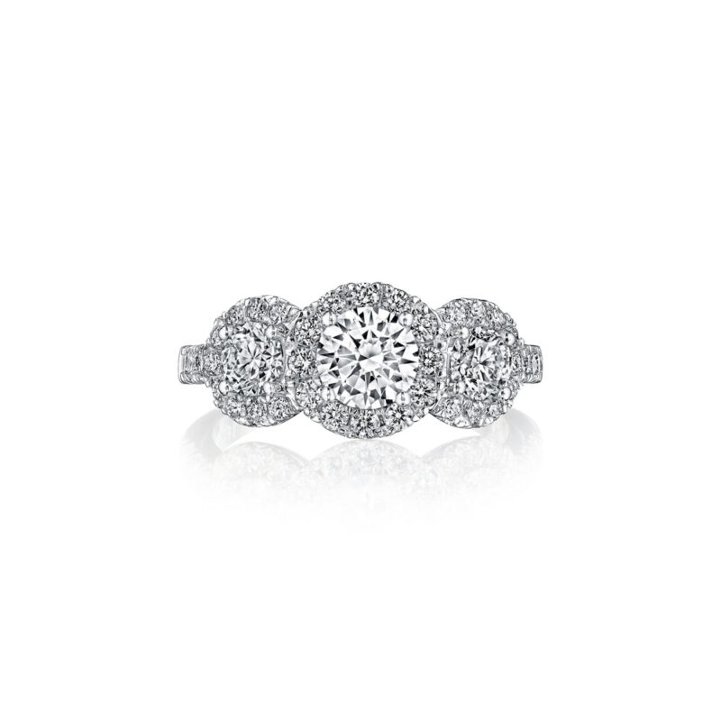 New York Dreams® Three Stone Round Diamond Ring with Partial Halo