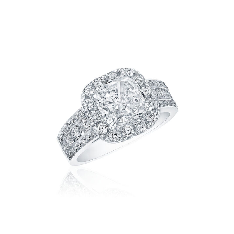 Triple Row Round Diamond Halo Ring