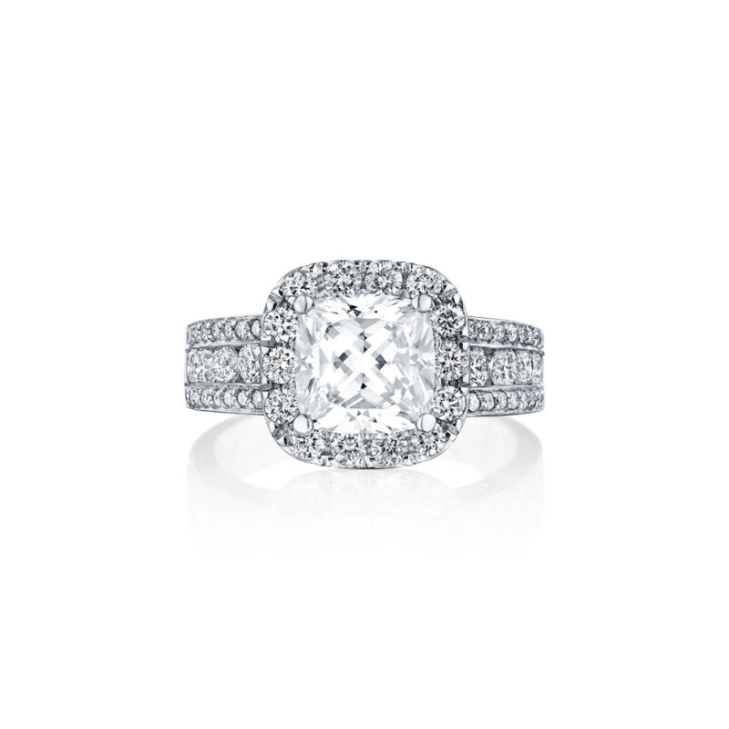 Triple Row Round Diamond Halo Ring