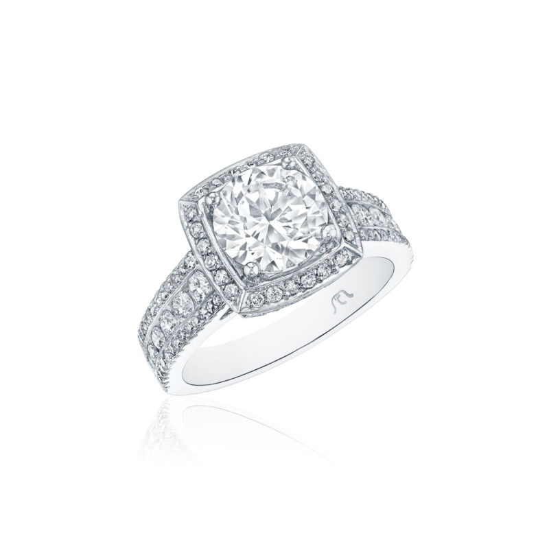 Triple Row Round Diamond Halo Ring