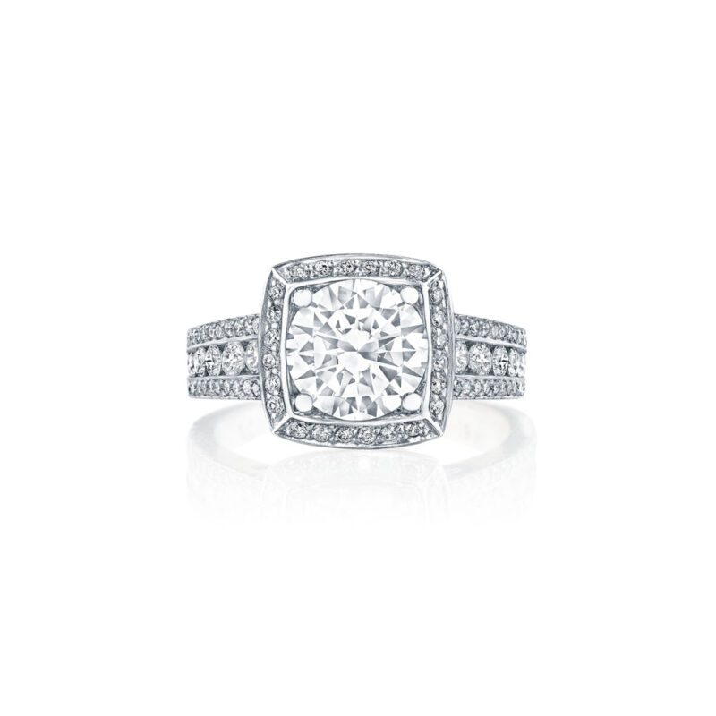 Triple Row Round Diamond Halo Ring