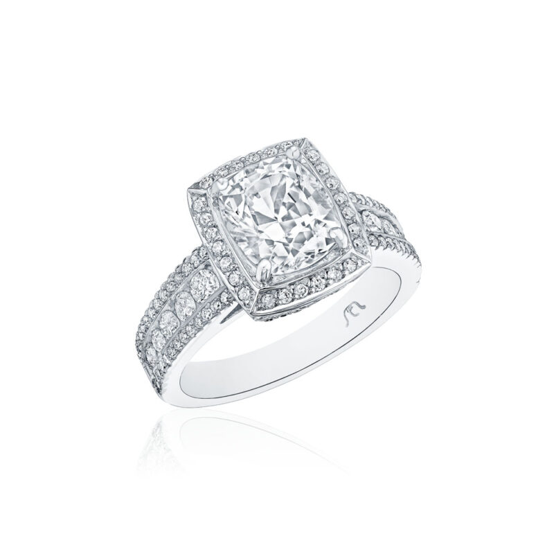 Triple Row Round Diamond Halo Ring