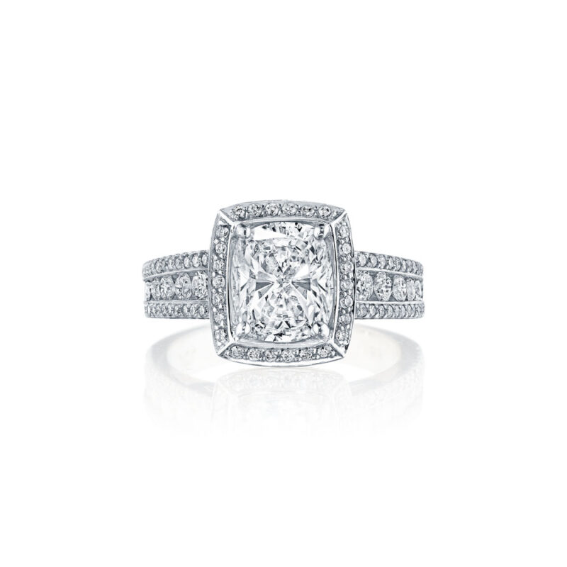 Triple Row Round Diamond Halo Ring