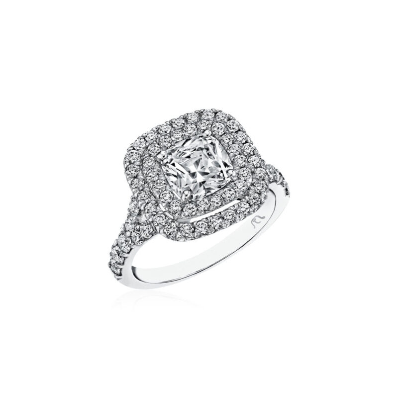 New York Dreams®  Cushion Shaped Double Halo Diamond Engagement Ring with Split Shank