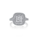 New York Dreams®  Cushion Shaped Double Halo Diamond Engagement Ring with Split Shank