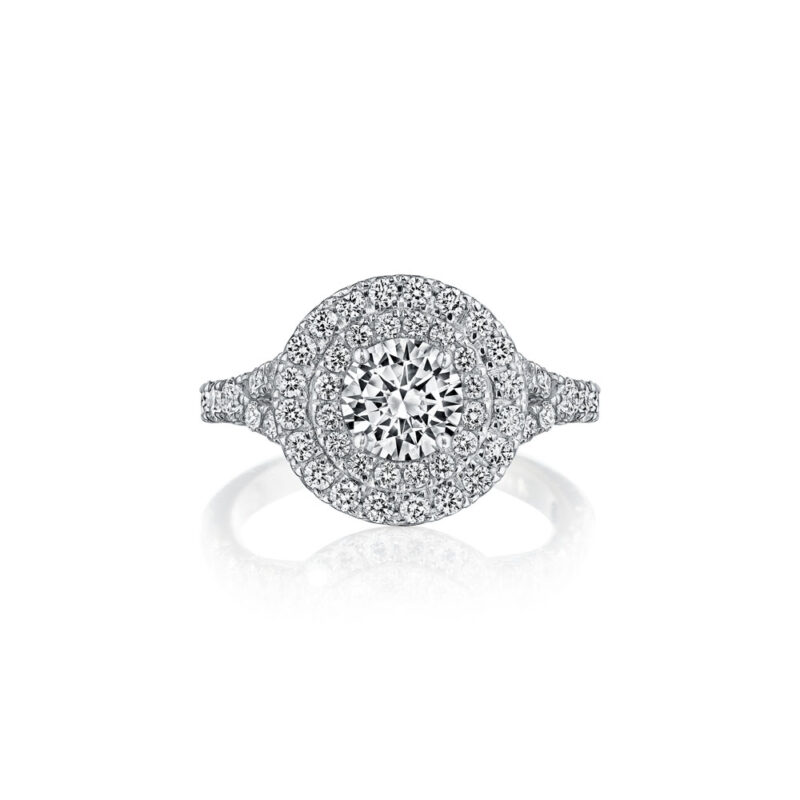 New York Dreams®  Round Double Halo Diamond Engagement Ring with Split Shank