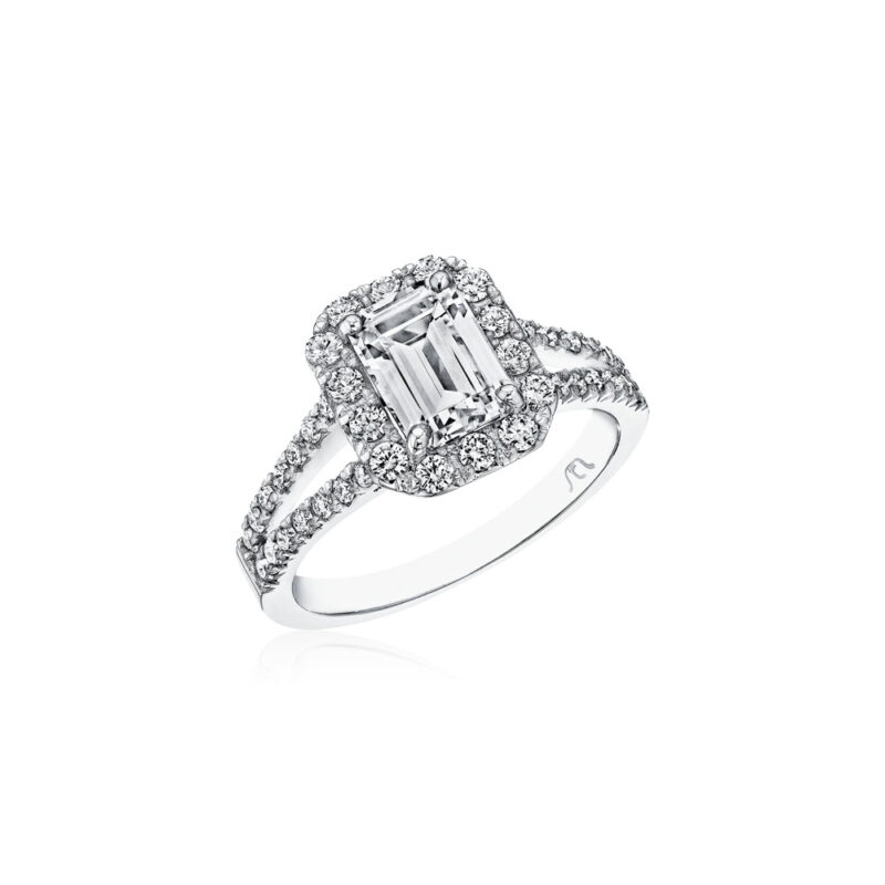 New York Dreams® Emerald Cut Halo Ring with Split Shank