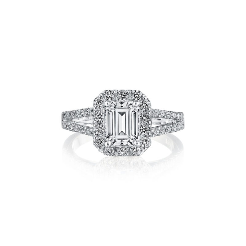 New York Dreams® Emerald Cut Halo Ring with Split Shank