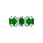 Oval Emerald & Round Diamond Halo Eternity Band