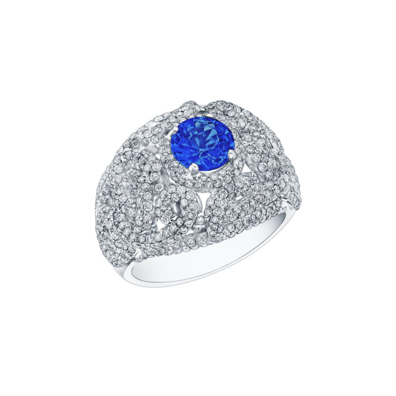 Round Sapphire & Pave Ring
