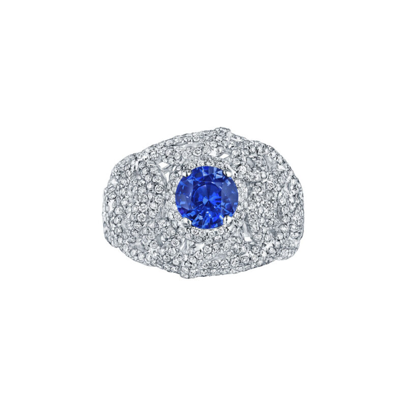 Round Sapphire & Pave Ring
