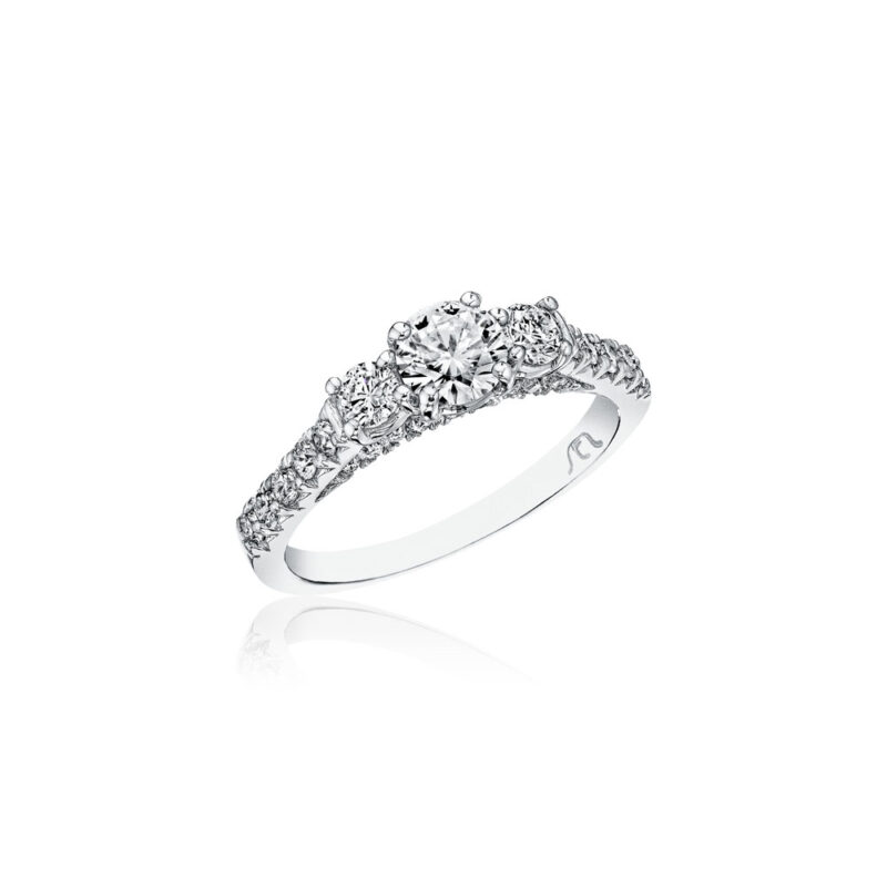New York Dreams® 3 Stone Round Diamond Ring with Diamond Profile