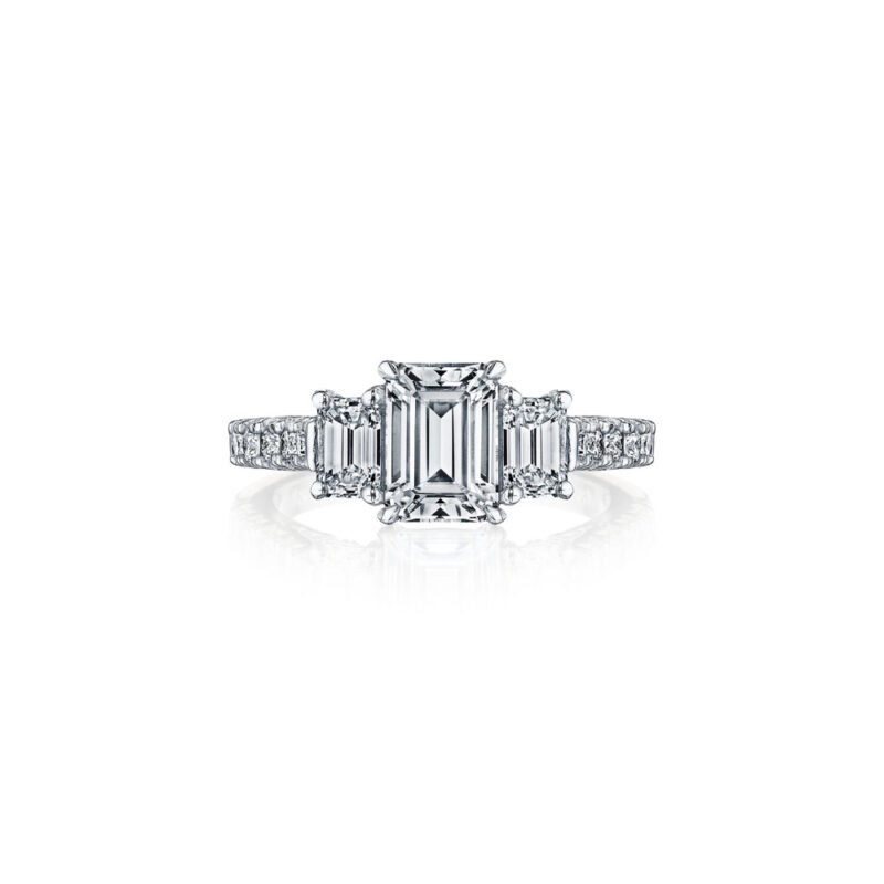 New York Dreams® 3 Stone Emerald Cut Diamond Ring with Diamond Profile