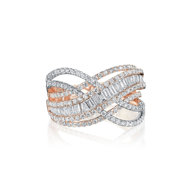 Interweaving Baguette & Round Diamond Band