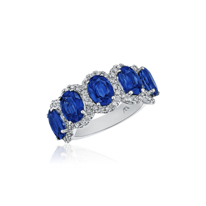 Oval Sapphire & Round Diamond Halo Band