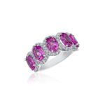 Oval Pink Sapphire & Round Diamond Halo Band