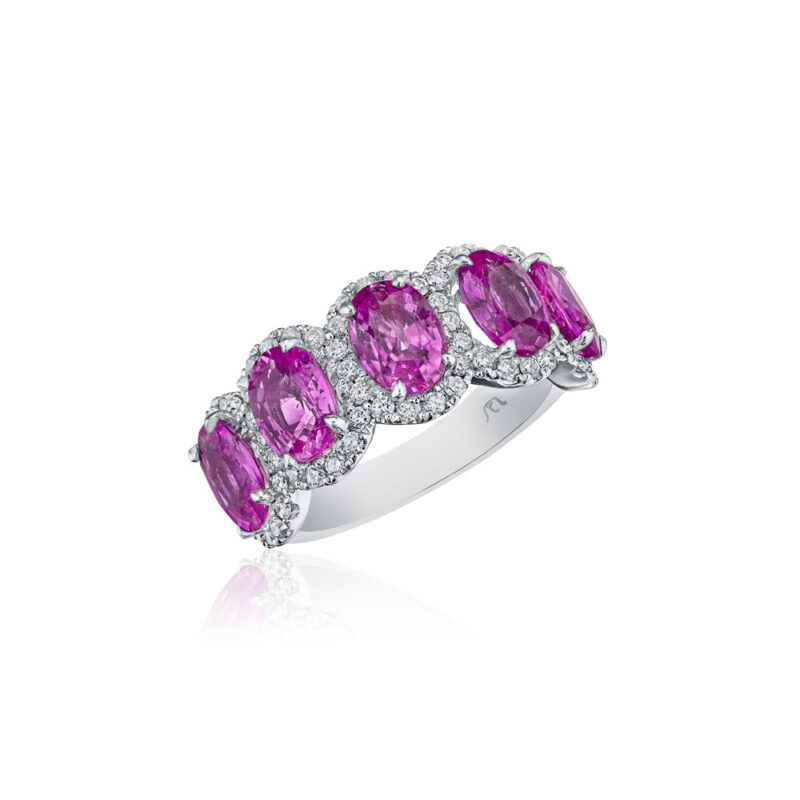 Oval Pink Sapphire & Round Diamond Halo Band