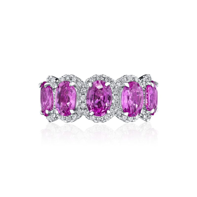 Oval Pink Sapphire & Round Diamond Halo Band