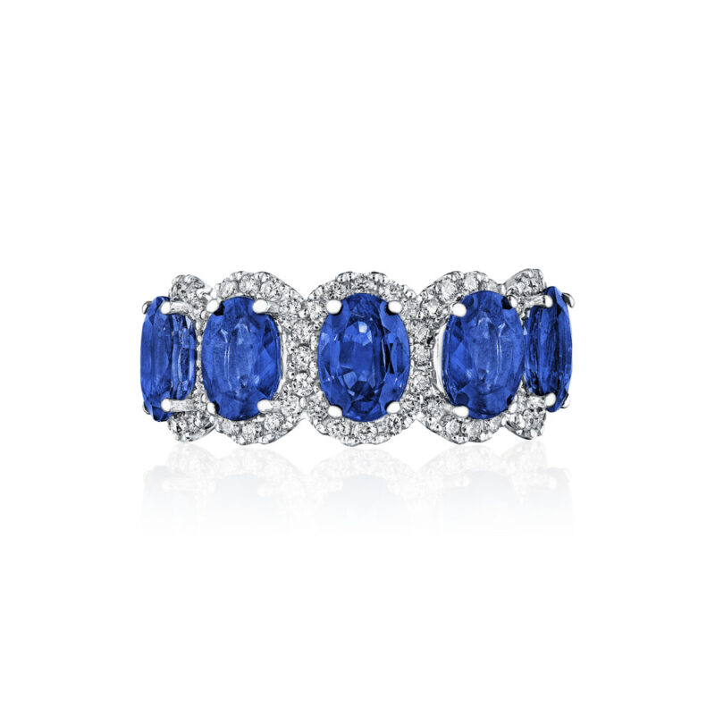 Oval Sapphire & Round Diamond Halo Band