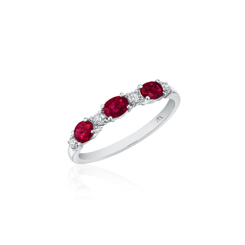 Round Diamond & Oval Ruby Band
