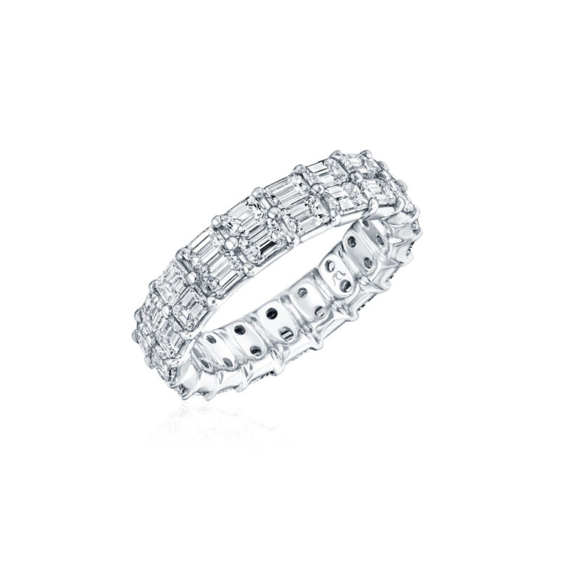 East To West Emerald Cut Diamond Double Row Eternity Band