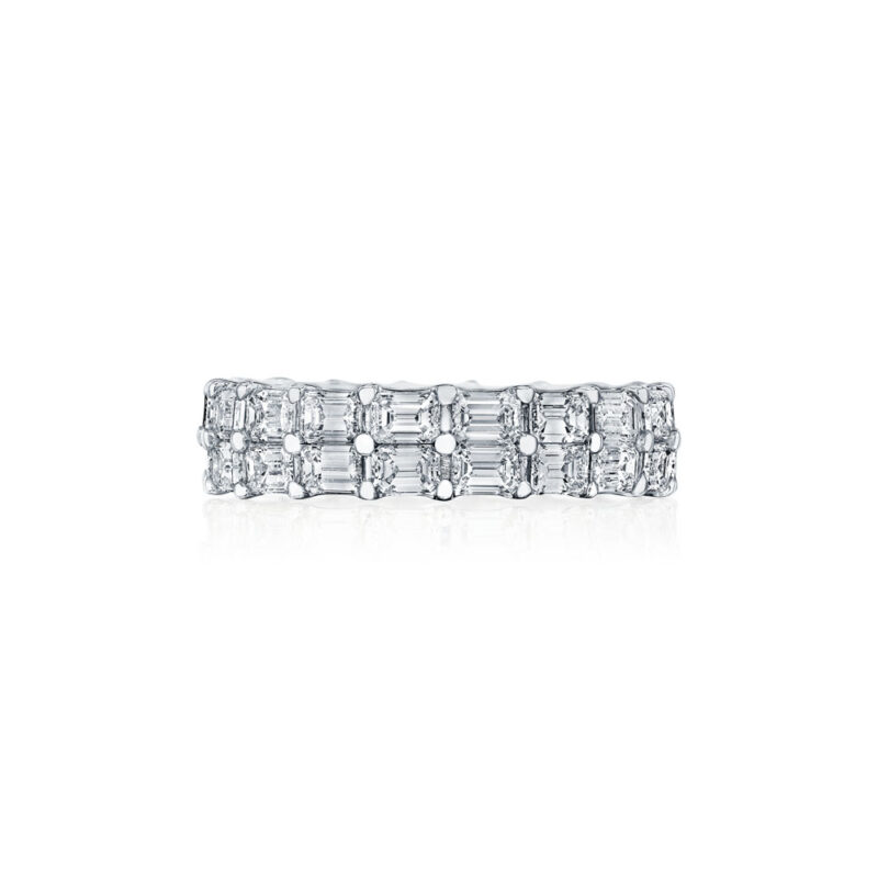 East To West Emerald Cut Diamond Double Row Eternity Band