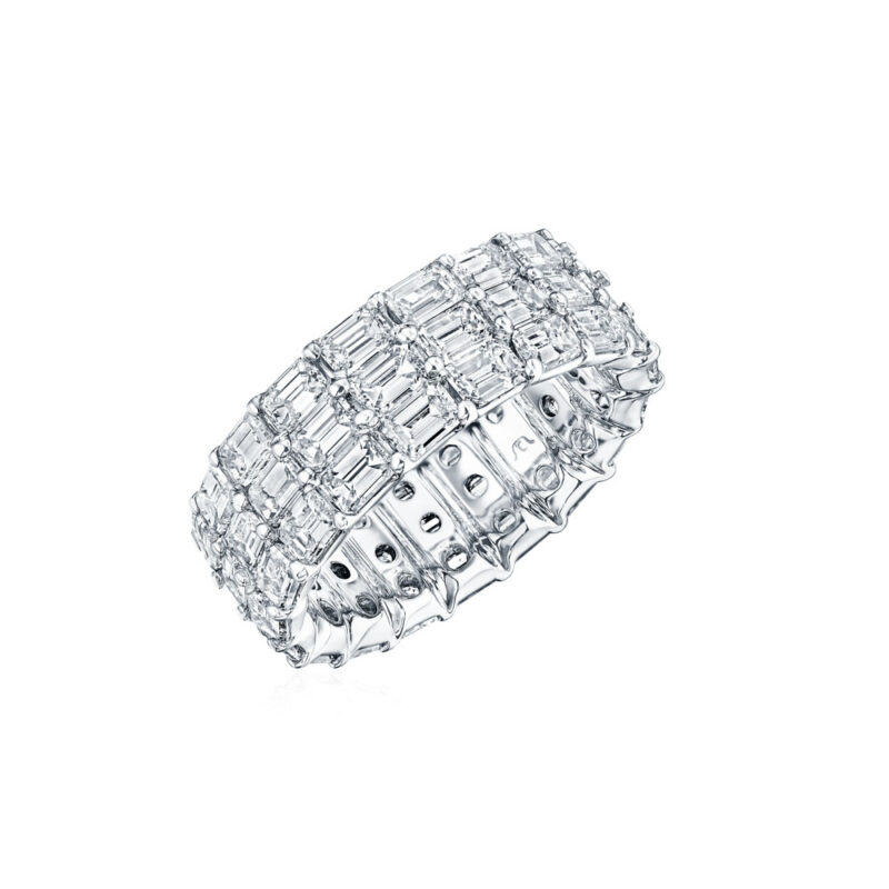 East To West Emerald Cut Diamond 3 Row Eternity Band