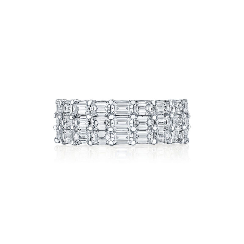 East To West Emerald Cut Diamond 3 Row Eternity Band