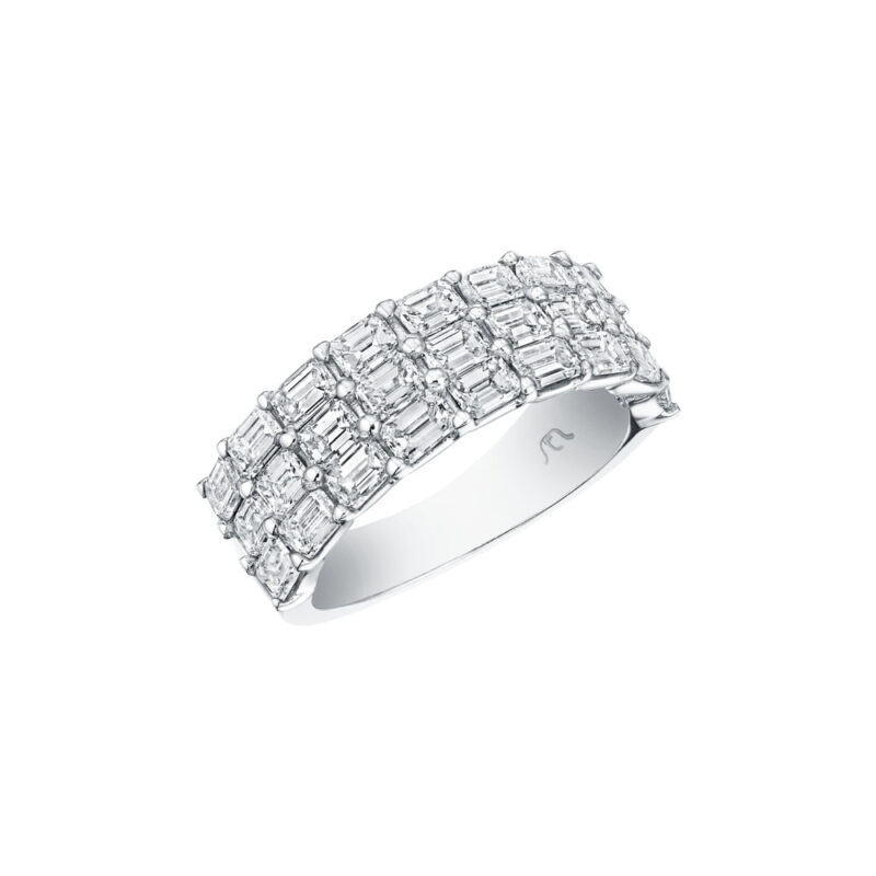 East To West Emerald Cut Diamond 3 Row Halfway Band