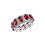 Oval Ruby & Round Diamond Halo Eternity Band